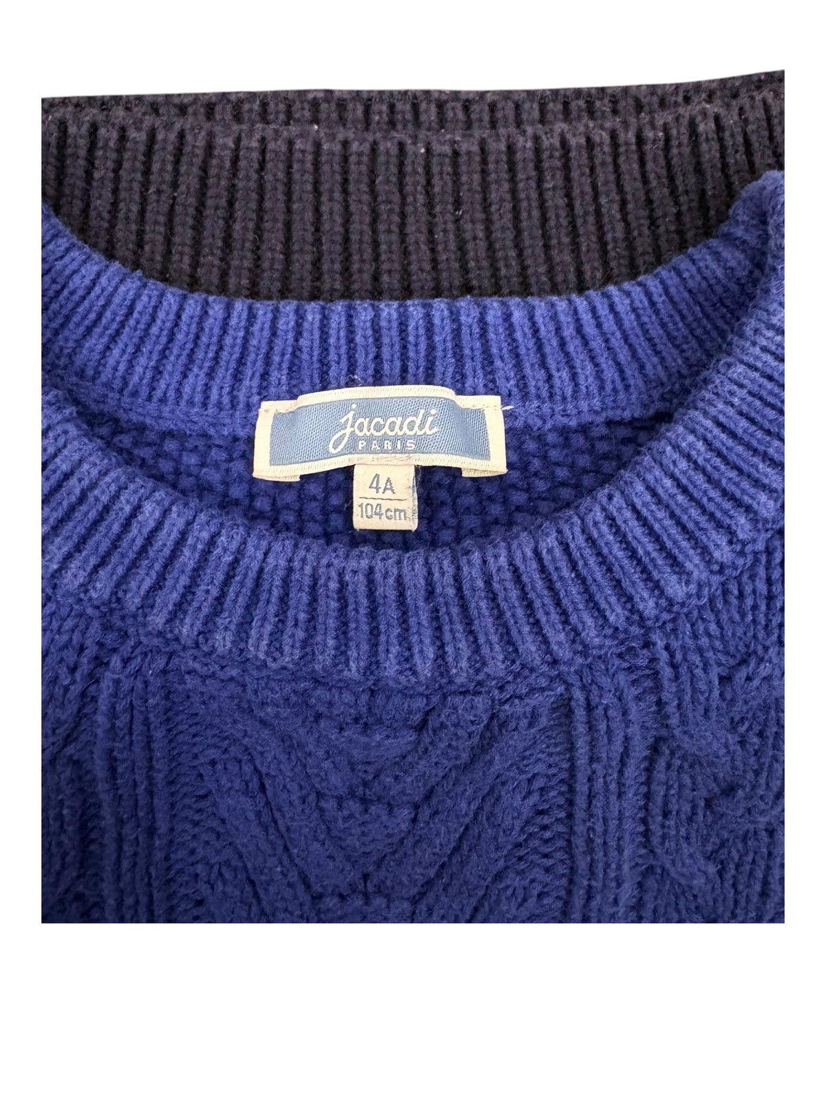 Jacadi Blue Navy Colour-Block Cable Knit Sweater, 4Y / 104 - second hand baby clothing