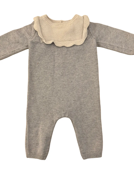 Jacadi Grey Knitted Collared Romper (6M)