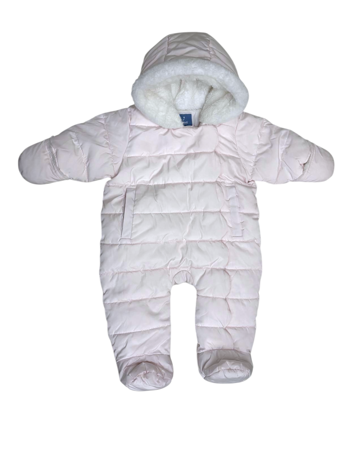 Jacadi Girls Light Pink Sherpa Hooded Snowsuit, 12M / 74 - second hand baby clothing 