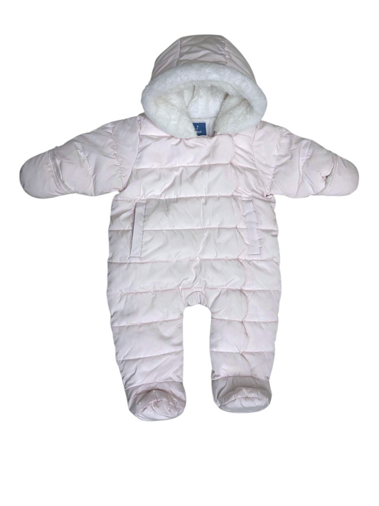 Jacadi Girls Light Pink Sherpa Hooded Snowsuit, 12M / 74 - second hand baby clothing 