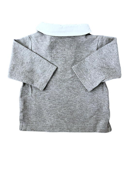 Jacadi Grey Long-Sleeved Polo Shirt size 6M - second hand baby clothing