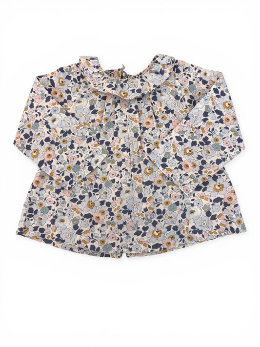 Jacadi Ruffle Collar Floral Long Sleeve Blouse (2Y)