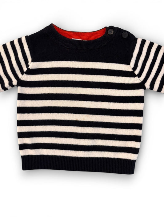 Jacadi Navy & White Striped Sweater with Red Elbow Patches (18M)