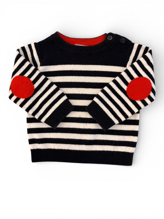 Jacadi Navy & White Striped Sweater with Red Elbow Patches (18M)