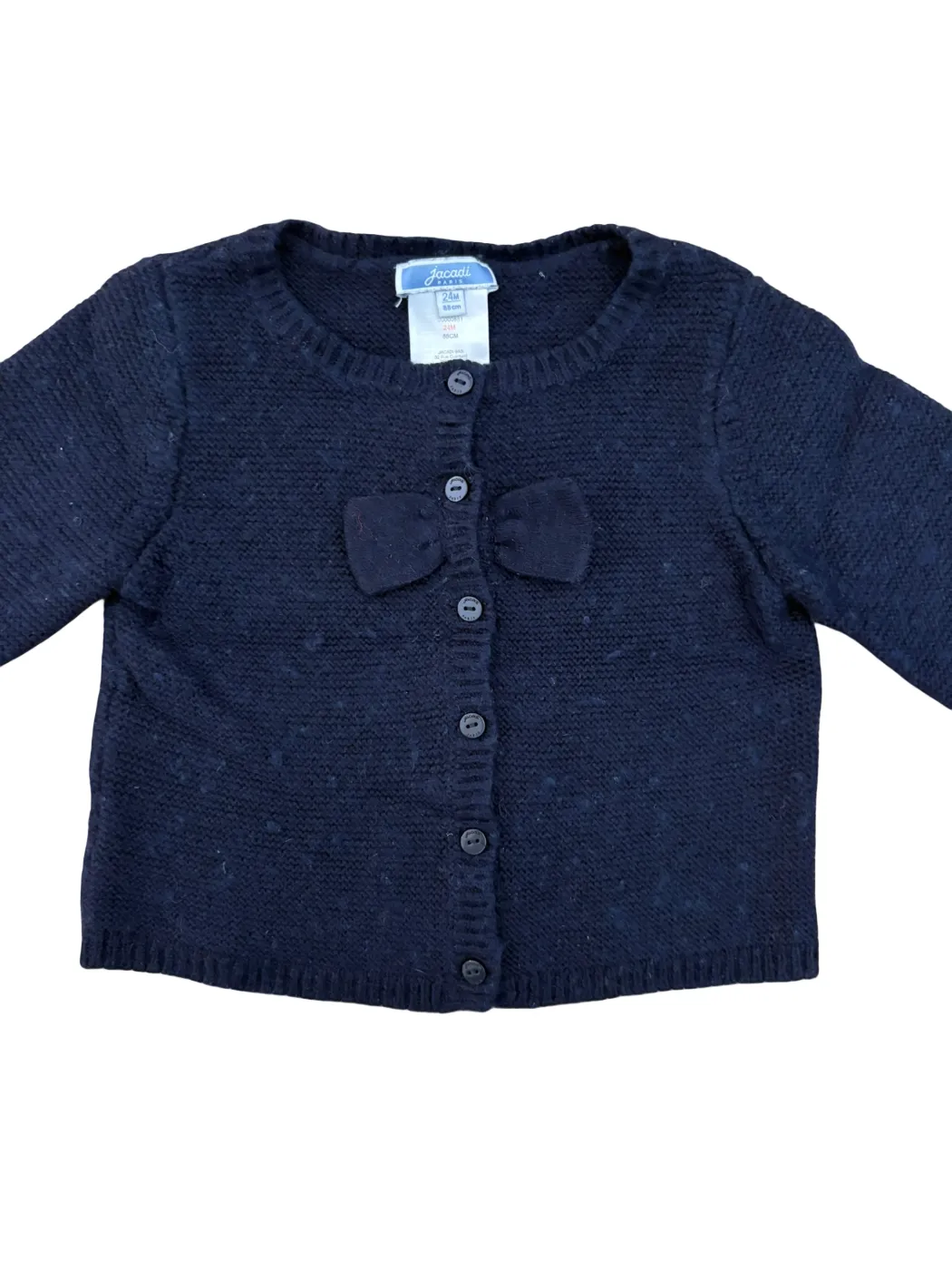 Jacadi Navy Wool Cashmere Bow Cardigan size 24M / 88 - second hand baby clothing