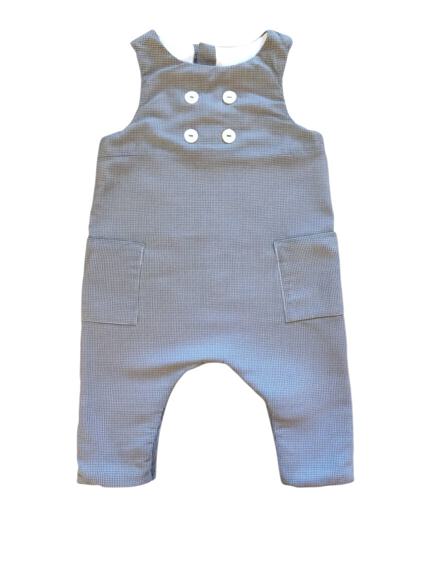 Jacadi Navy Gingham Overalls size 6M - second hand baby clothing
