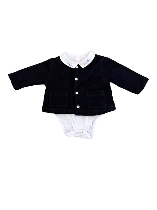 Jacadi Navy Cardigan & Bonjour Paris Bodysuit Set size 6M / 67 - second hand baby clothing
