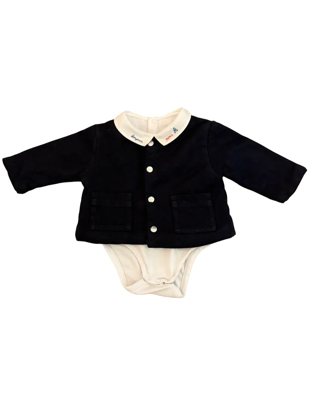 Set aus Jacadi-Marine-Cardigan und Body „Bonjour Paris“ (6M / 67)