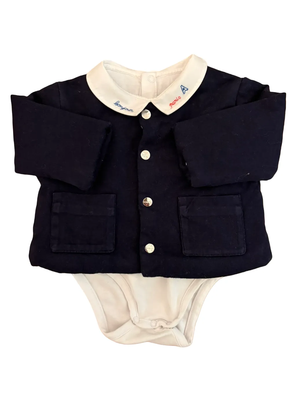Set aus Jacadi-Marine-Cardigan und Body „Bonjour Paris“ (6M / 67)