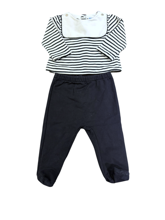 Jacadi Navy & White Striped Top & Footed Pants Set size 12M / 74 - second hand baby clothing