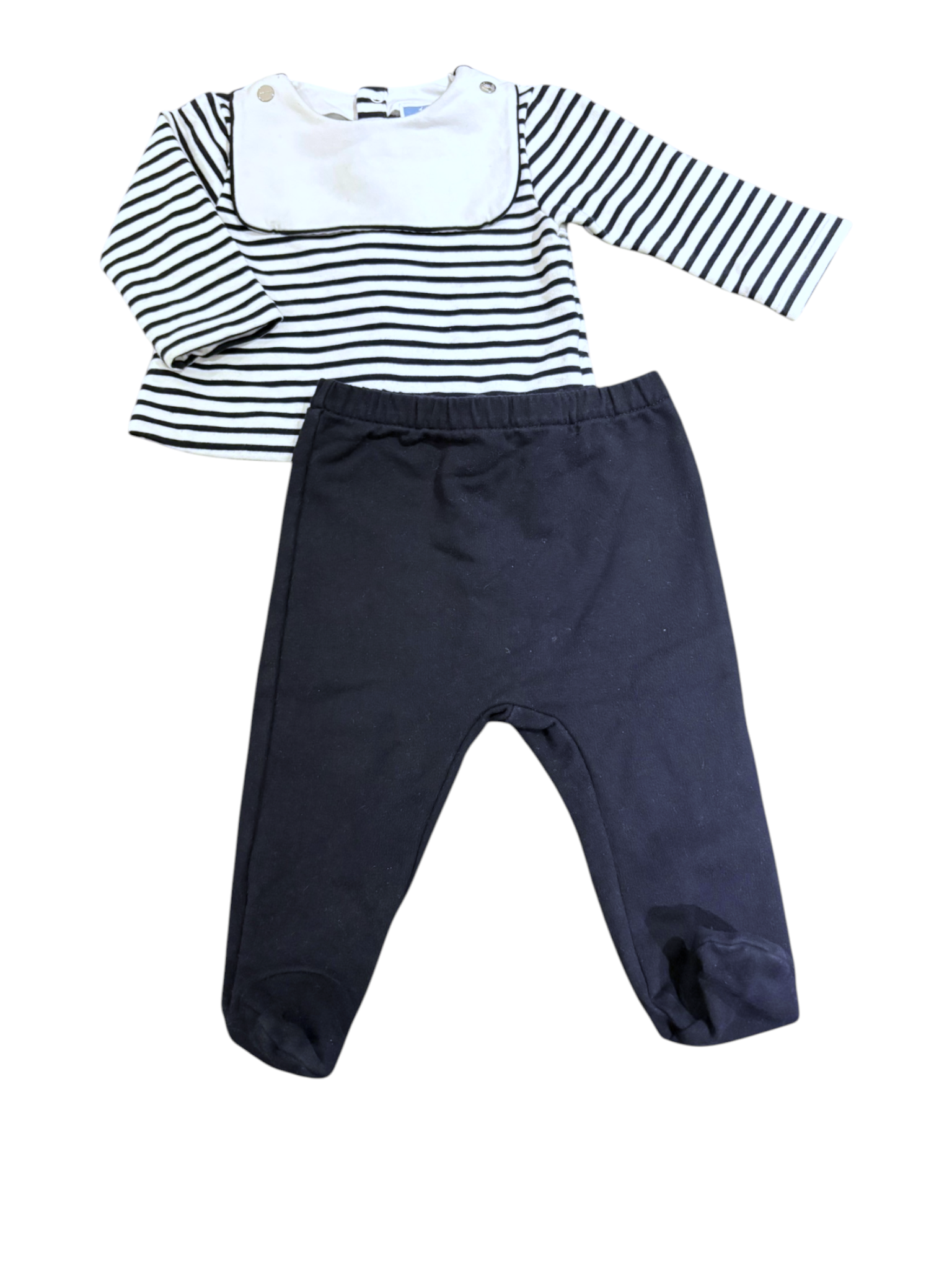 Jacadi Navy & White Striped Top & Footed Pants Set size 12M / 74 - second hand baby clothing