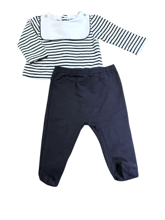 Jacadi Navy & White Striped Top & Footed Pants Set size 12M / 74 - second hand baby clothing