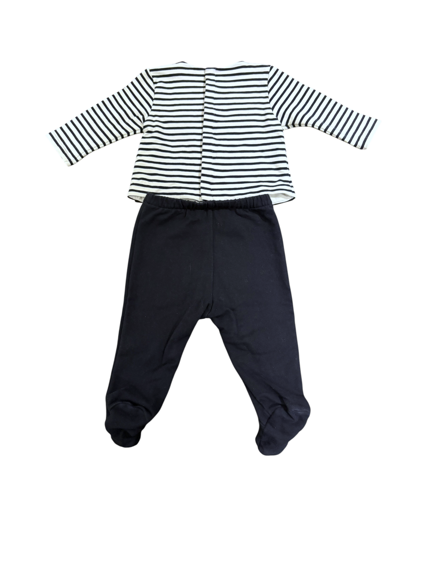 Jacadi Navy & White Striped Top & Footed Pants Set size 12M / 74 - second hand baby clothing