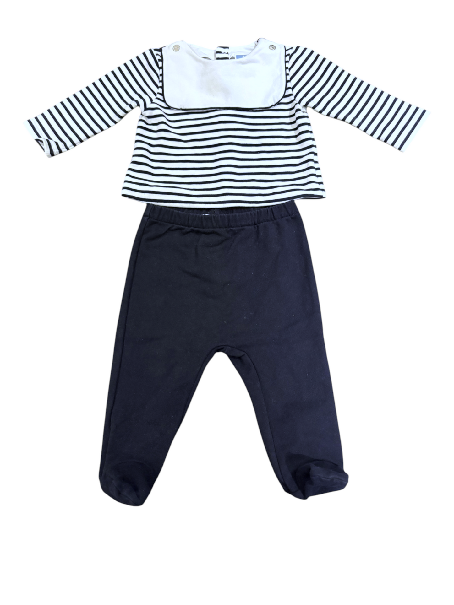 Jacadi Navy & White Striped Top & Footed Pants Set size 12M / 74 - second hand baby clothing
