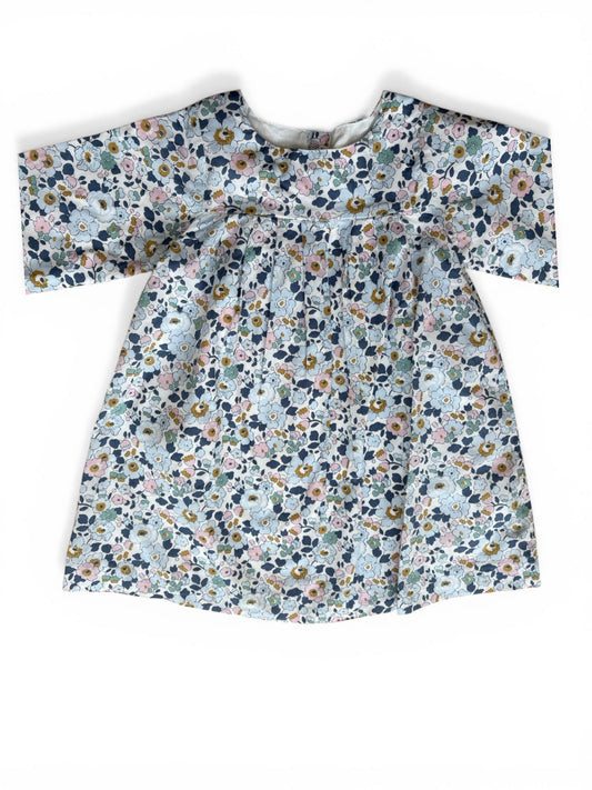 Jacadi White Blue Floral Long Sleeve Dress (2Y)