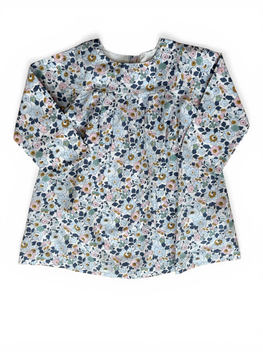 Jacadi White Blue Floral Long Sleeve Dress (2Y)