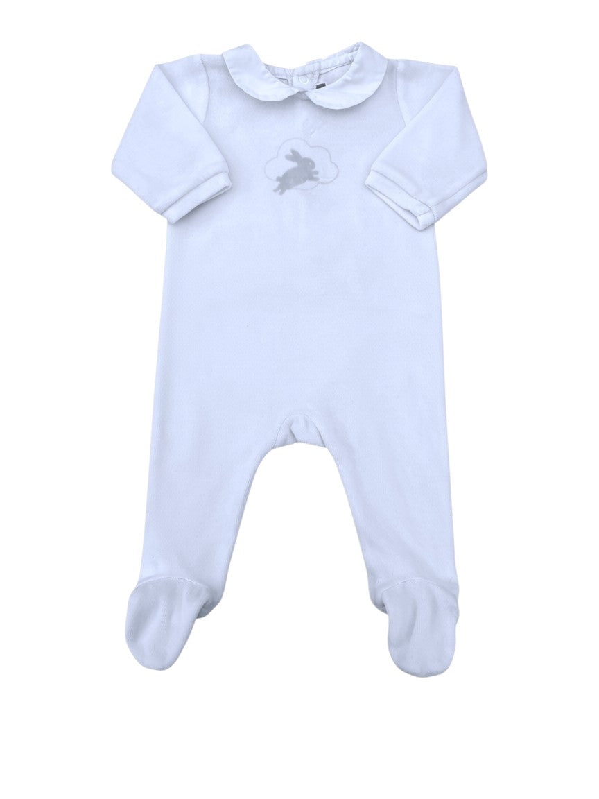 Jacadi Unisex White Bunny Velour Romper, 3M - second hand baby clothing 