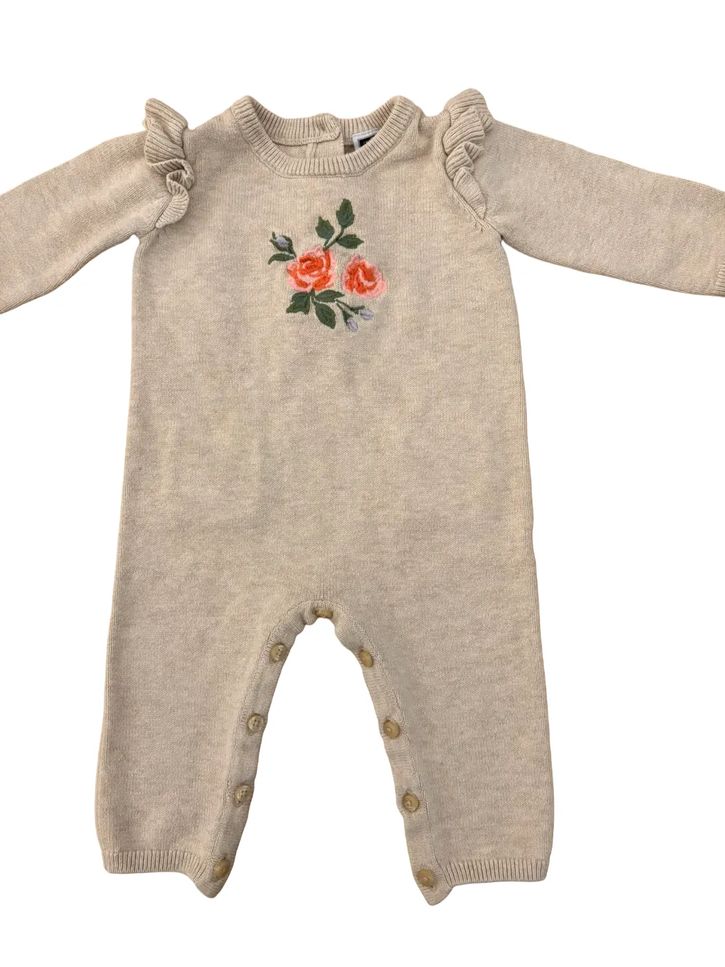 Janie and Jack Beige Rose Romper (3-6M)