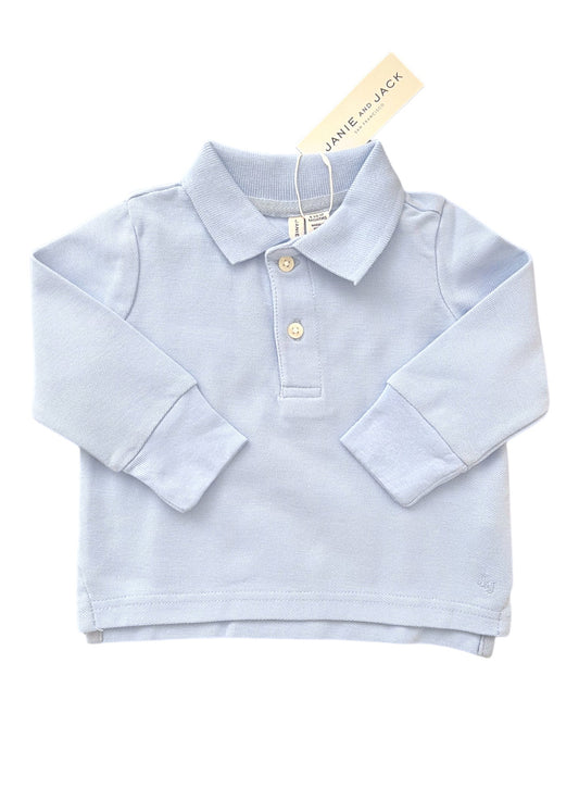 Janie and Jack Boys Light Blue Long-Sleeve Polo Shirt, 6-12M - second hand baby clothing