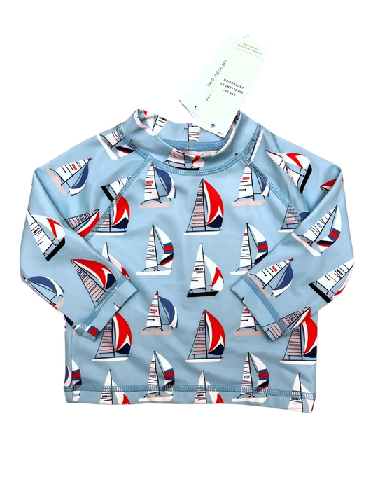 Janie and Jack Boys Teal Sailboat Rash Guard, 3-6M - second hand baby clothing