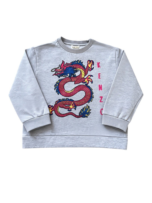 Kenzo Unisex Grey Dragon Print Cotton Sweatshirt, 6Y / 116 - second hand baby clothing