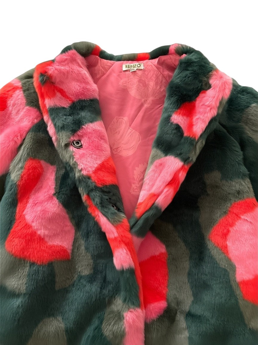 Kenzo Girls Green & Pink Camo Faux Fur Jacket, 6Y / 116