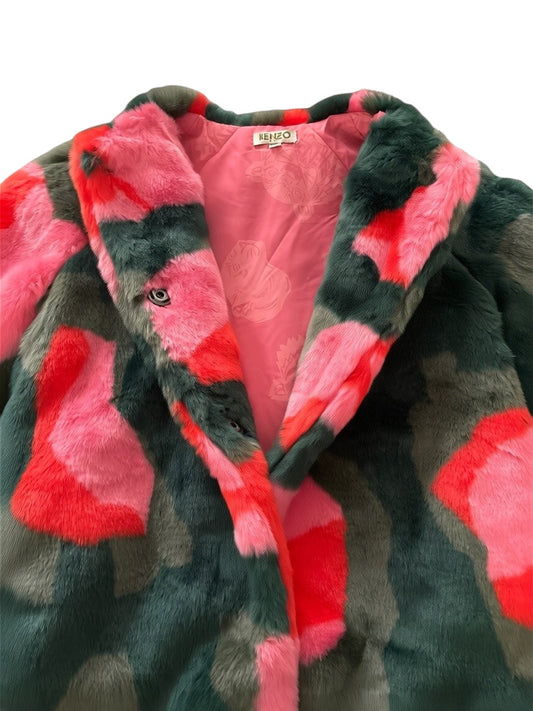 Kenzo Girls Green & Pink Camo Faux Fur Jacket, 6Y / 116