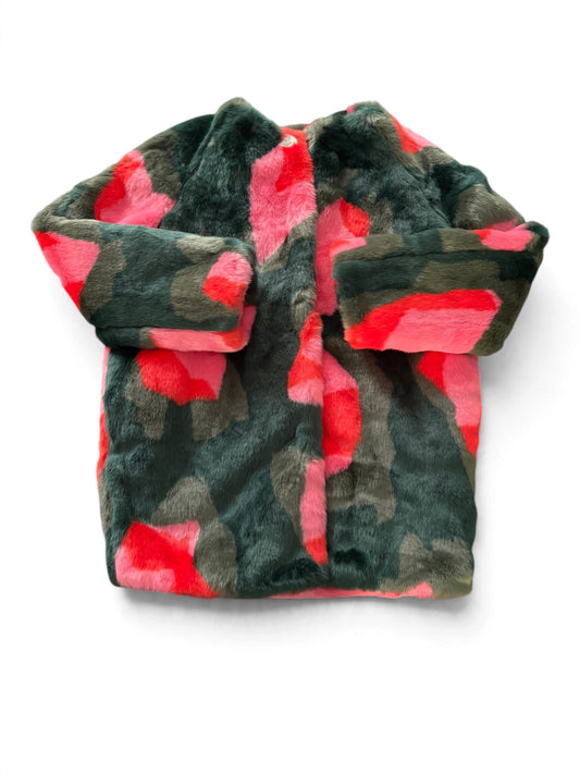 Kenzo Girls Green & Pink Camo Faux Fur Jacket, 6Y / 116