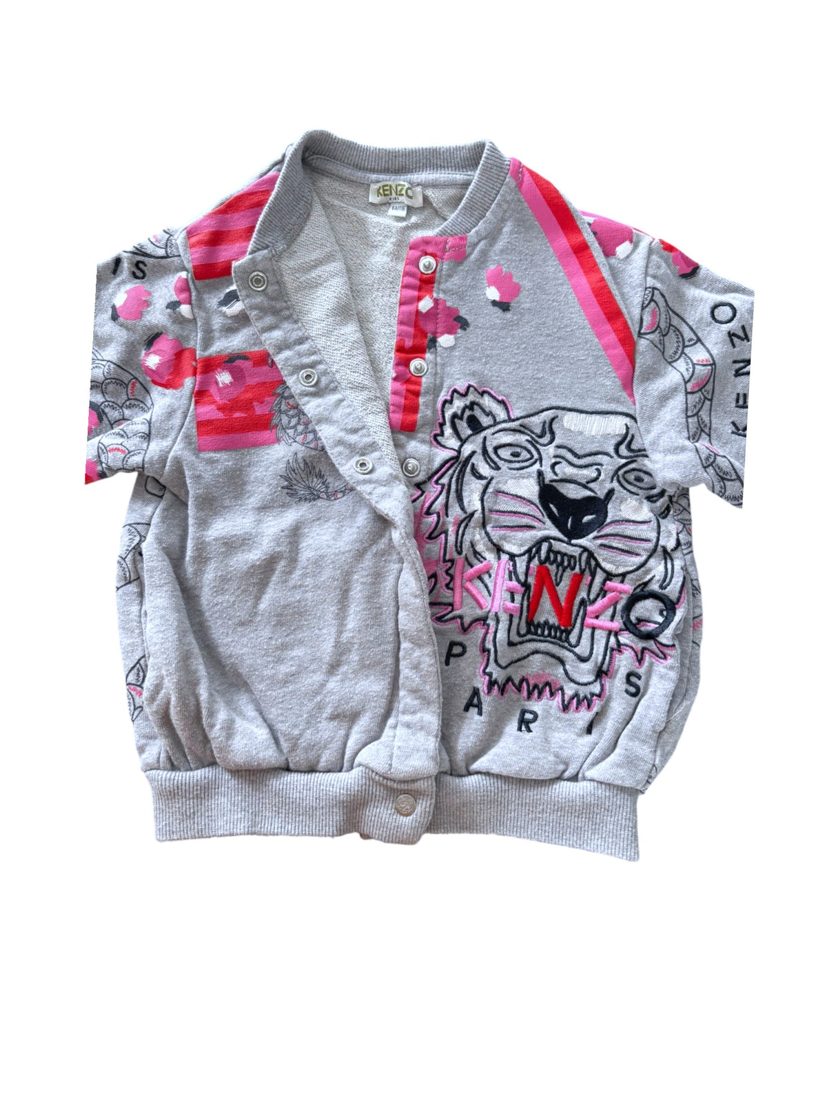 Kenzo Girls Grey Tiger & Dragon Print Cotton Snap-Front Sweatshirt, 5Y / 110 - second hand baby clothing