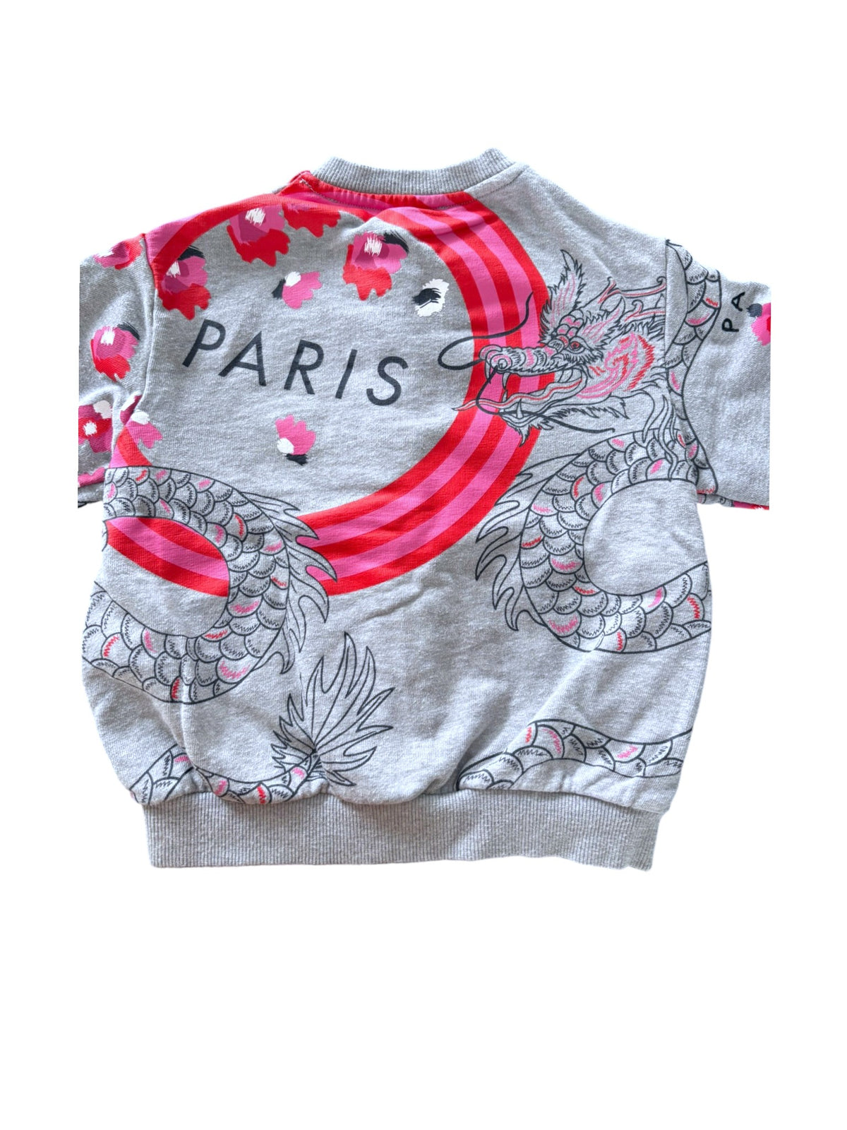 Kenzo Girls Grey Tiger & Dragon Print Cotton Snap-Front Sweatshirt, 5Y / 110 - second hand baby clothing