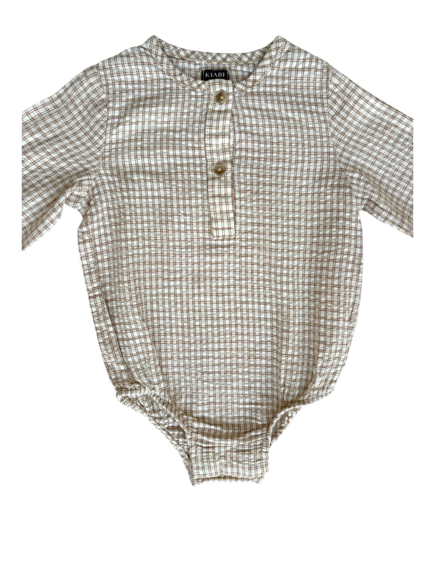 Kiabi Beige Gingham Long Sleeve Bodysuit (3M)