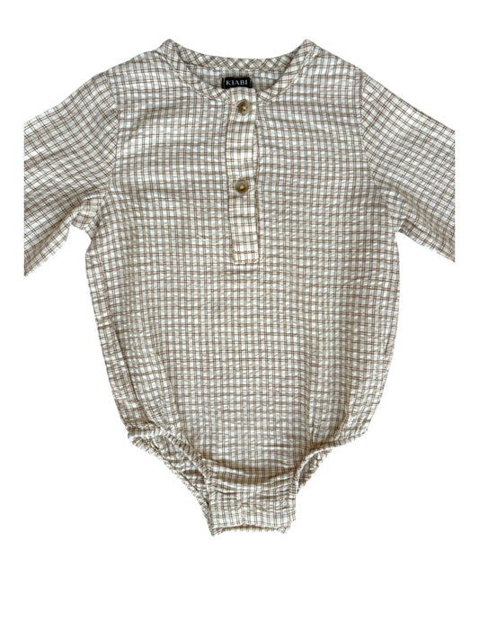 Kiabi Beige Gingham Long Sleeve Bodysuit (3M)