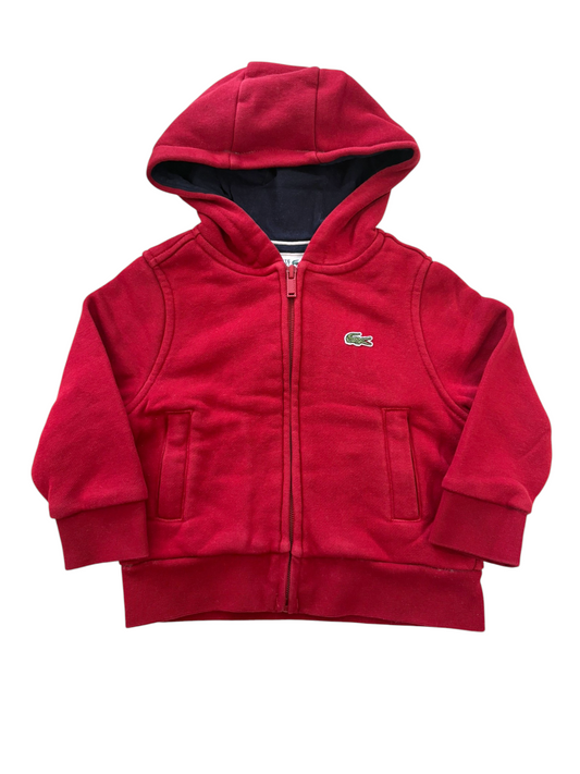 Lacoste Boy Red Zip Hoodie, 2Y / 92