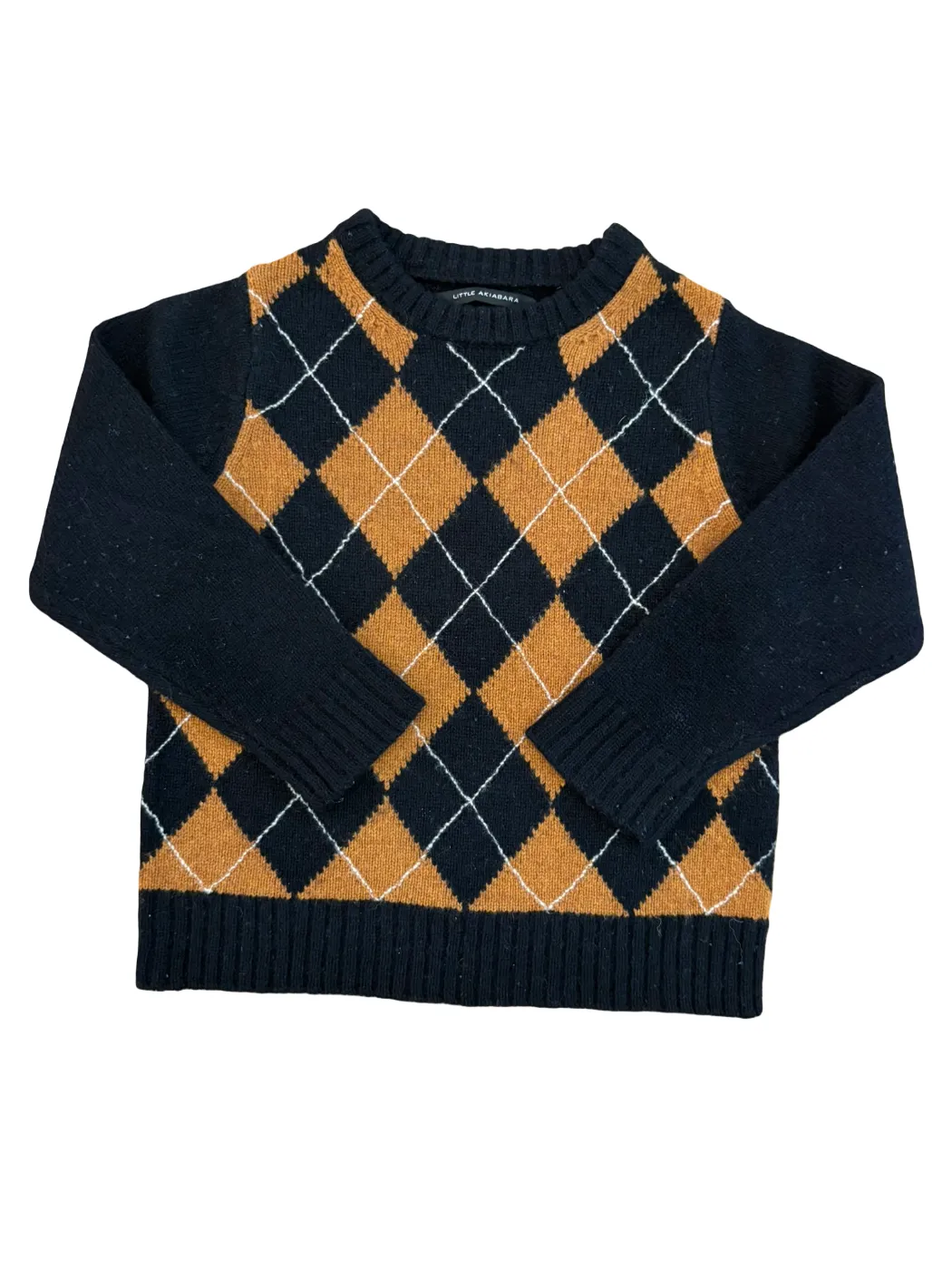 Petit pull en laine à losanges noir camel d'Akiabara (2 ans)
