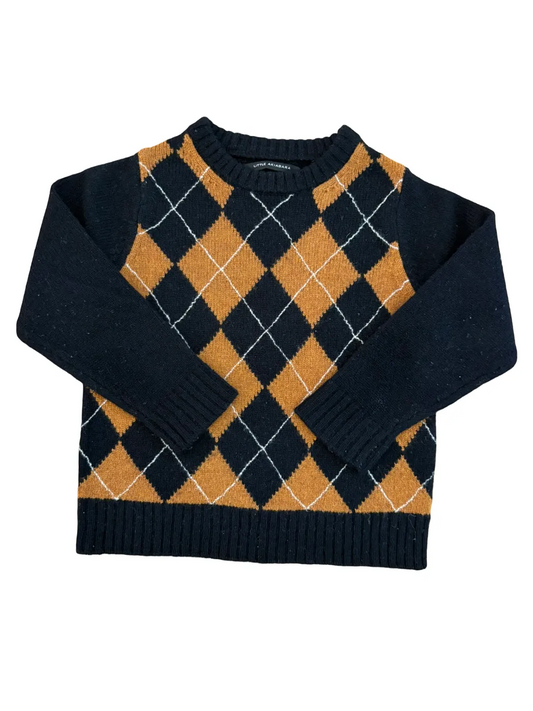 Little Akiabara Black Camel Argyle Wool Sweater (2Y)