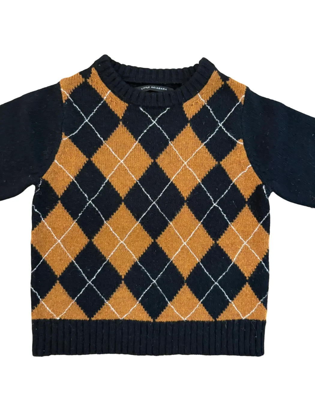 Petit pull en laine à losanges noir camel d'Akiabara (2 ans)