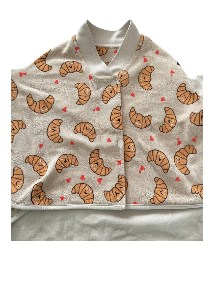 Little Casimir Beige Croissant Print Hooded Swaddle Blanket size One Size - second hand baby clothing