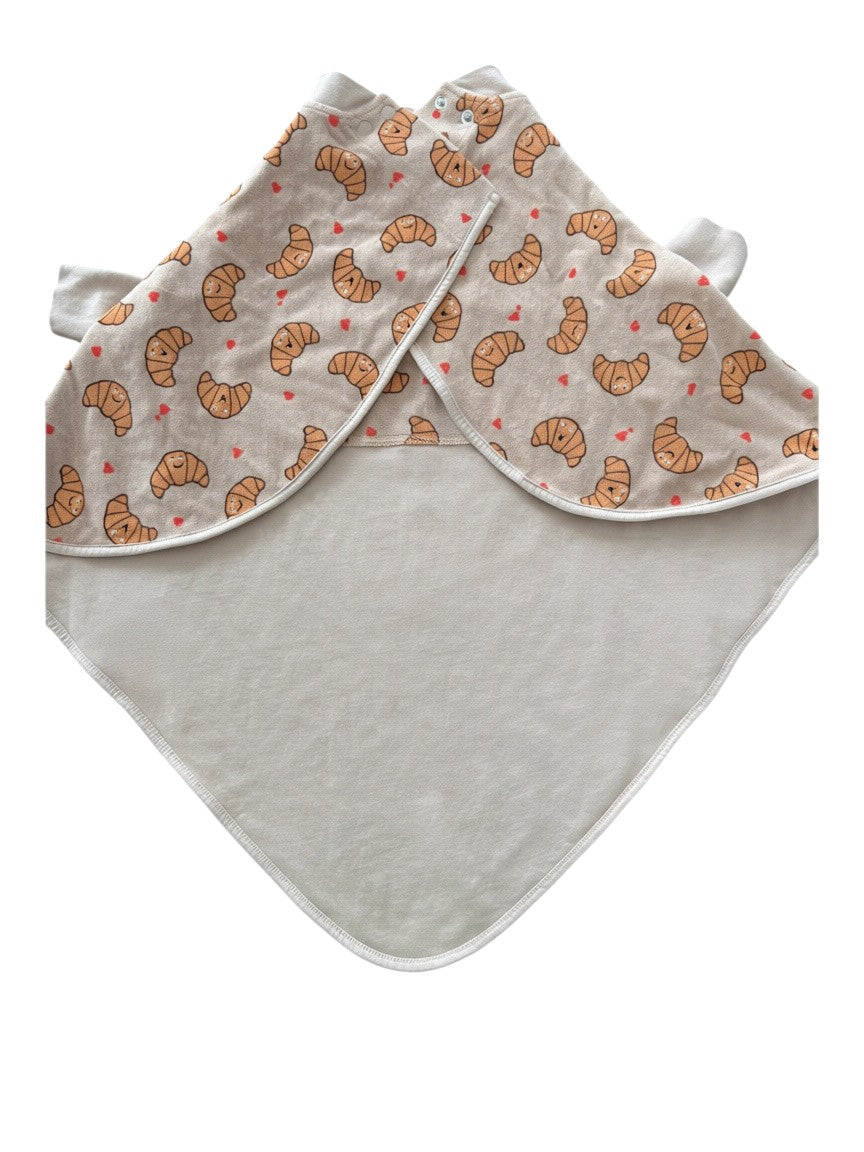Little Casimir Beige Croissant Print Hooded Swaddle Blanket size One Size - second hand baby clothing