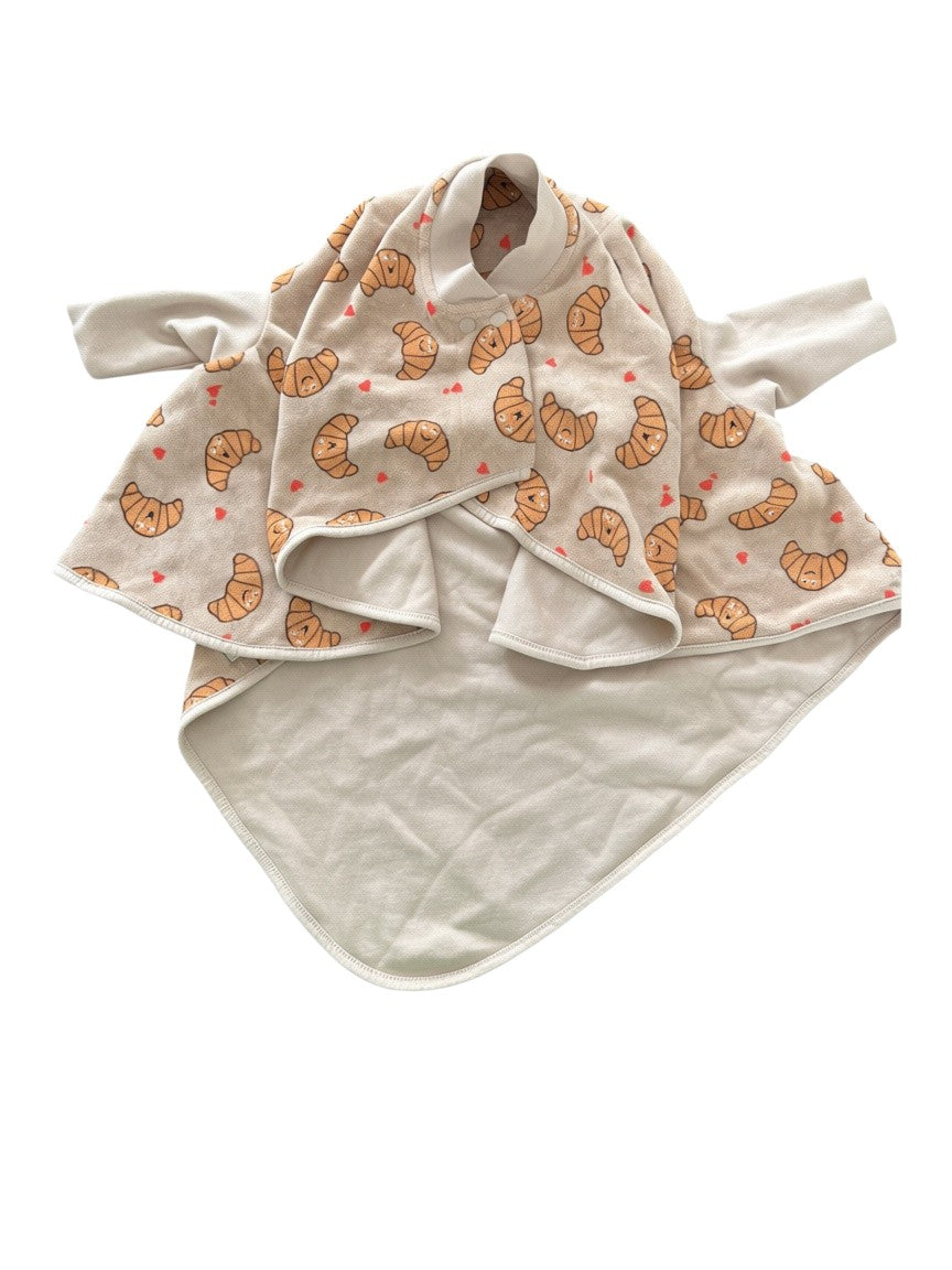 Little Casimir Beige Croissant Print Hooded Swaddle Blanket size One Size - second hand baby clothing