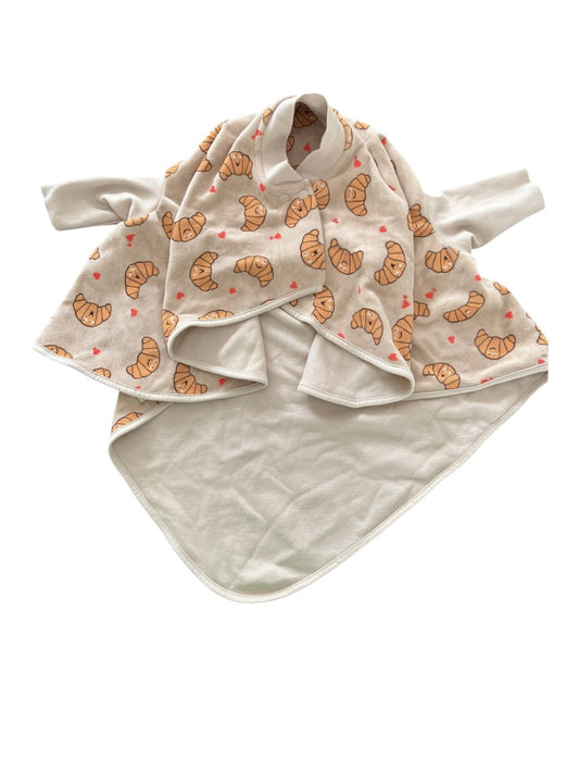 Little Casimir Beige Croissant Print Hooded Swaddle Blanket size One Size - second hand baby clothing