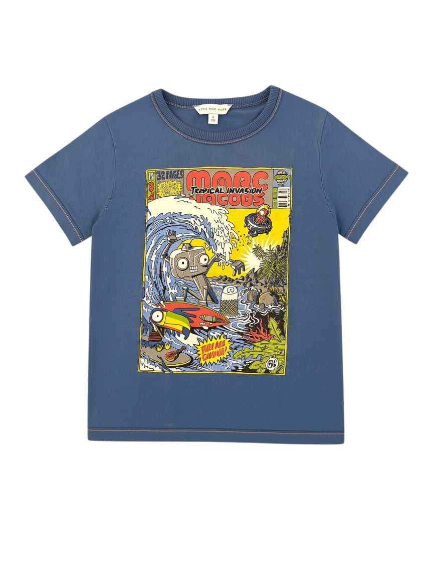 Little Marc Jacobs Boys Blue Robot Cotton T-Shirt, 4Y / 102 - second hand baby clothing