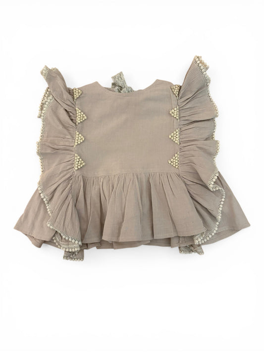Louise Misha Grey Ruffle Sleeveless Top (2Y)
