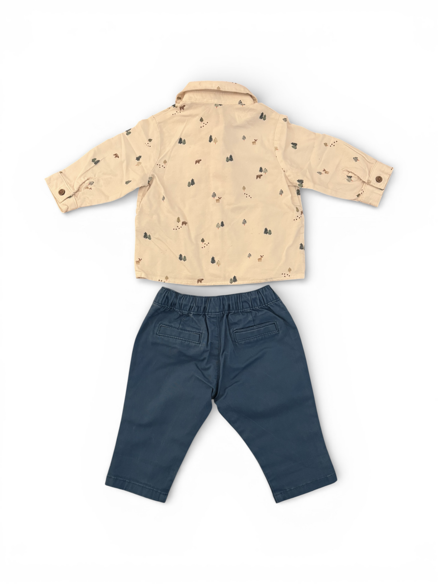 Ensemble chemise et pantalon bleu M&amp;S motif forêt (3-6 mois)