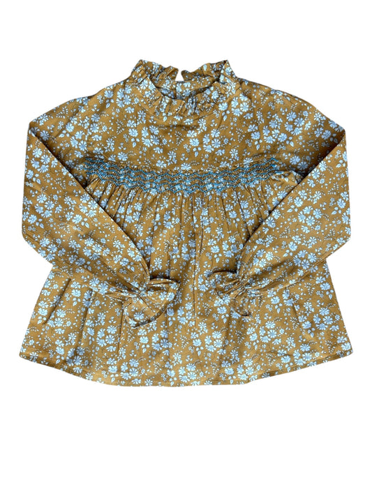 Ma Prune Céleste Yellow Floral Ruffle Collar Long Sleeve Top (18-24M)