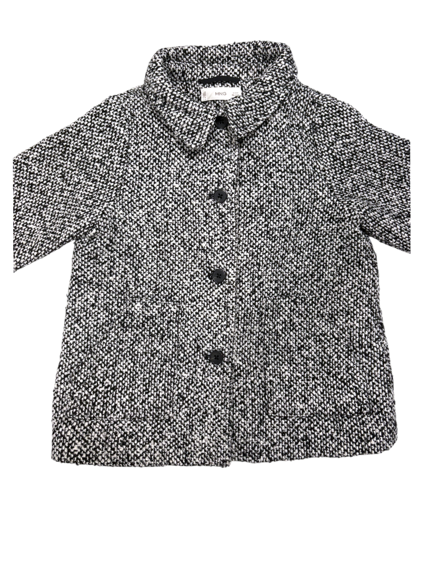 MNG Kids Girl Black & White Bouclé Tweed Jacket, 12-18M / 86 - second hand baby clothing