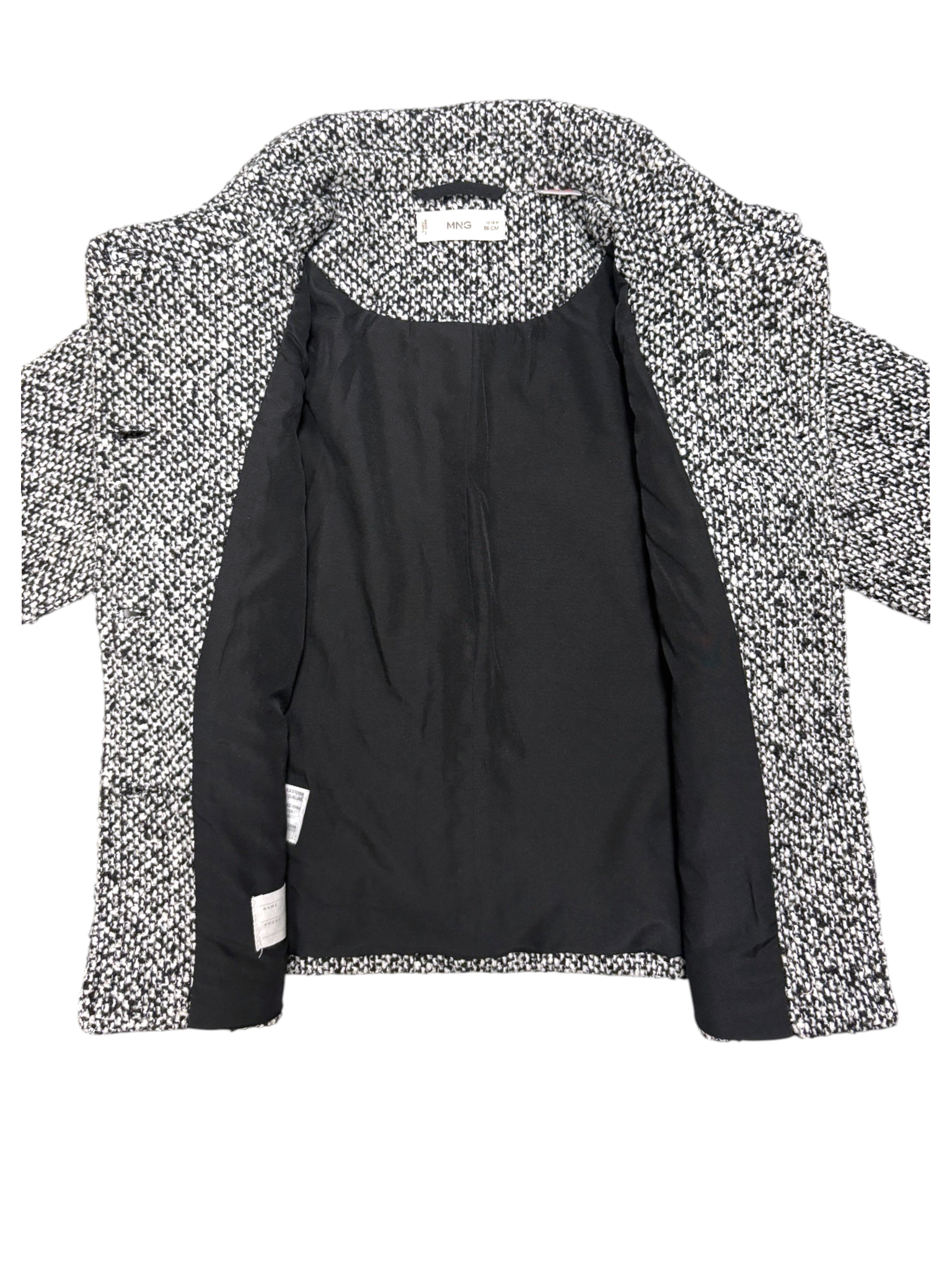 MNG Kids Girl Black & White Bouclé Tweed Jacket, 12-18M / 86 - second hand baby clothing