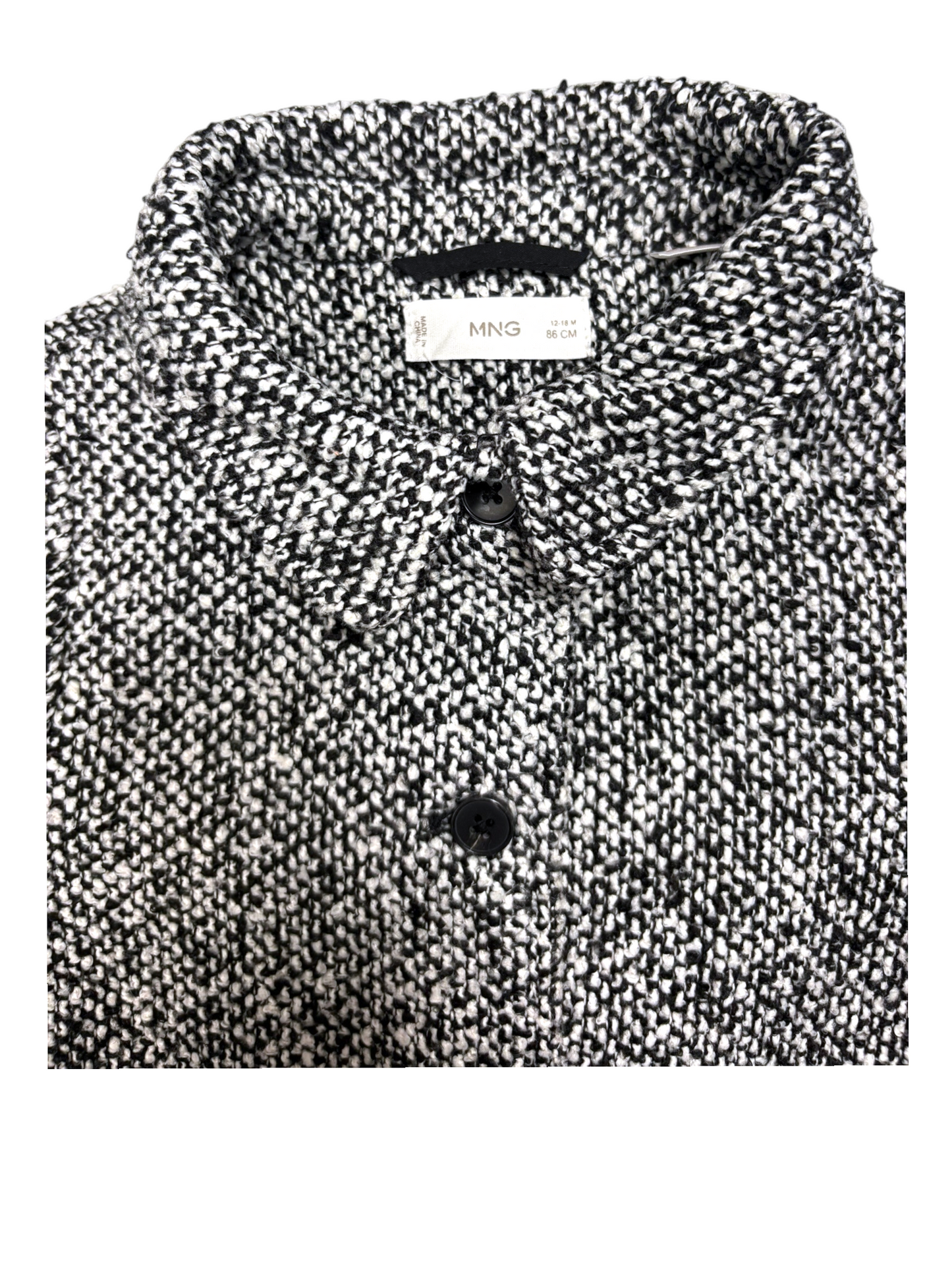 MNG Kids Girl Black & White Bouclé Tweed Jacket, 12-18M / 86 - second hand baby clothing