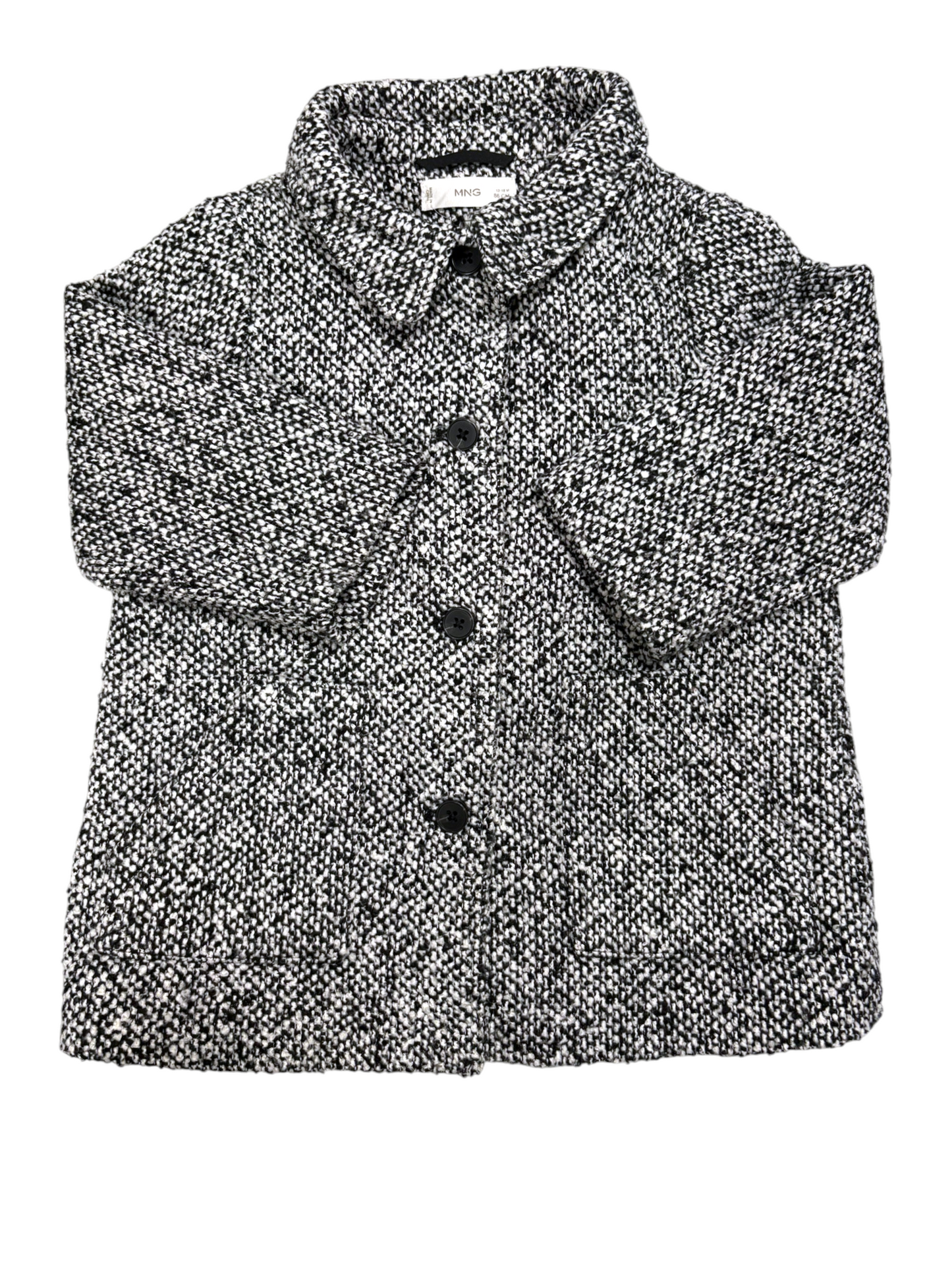 MNG Kids Girl Black & White Bouclé Tweed Jacket, 12-18M / 86 - second hand baby clothing