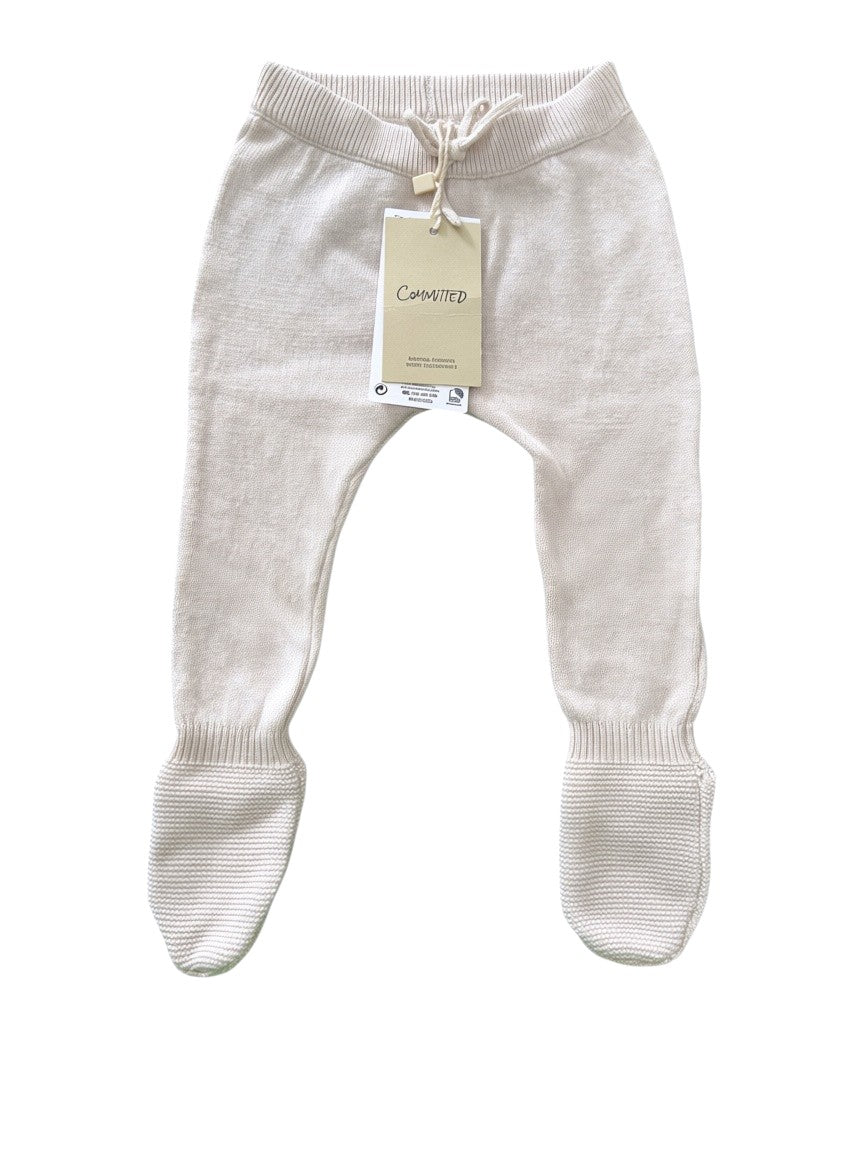 Mango Kids Cream Knitted Footed Pants size 1-3M / 62 - second hand baby clothing