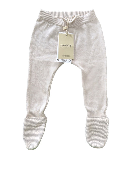 Mango Kids Cream Knitted Footed Pants size 1-3M / 62 - second hand baby clothing